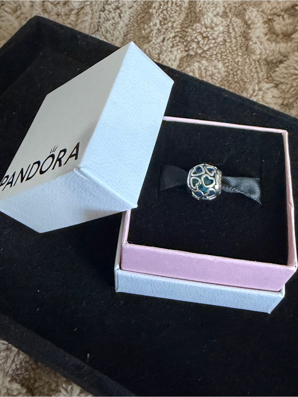 Pandora Encased in Love Charm with White Crystal and Sterling Silver